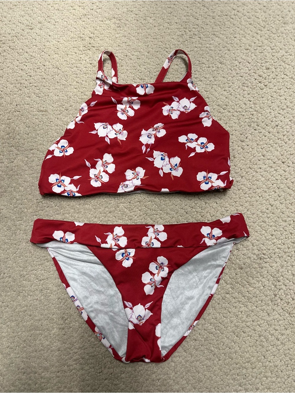 Patagonia Red Floral Swim Top and Bottom Set